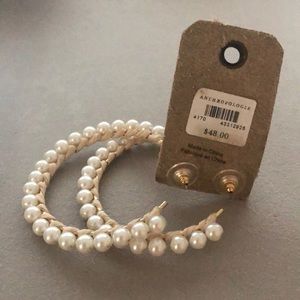 NWT Anthropologie Faux Pearl Raffia & Gold hoops